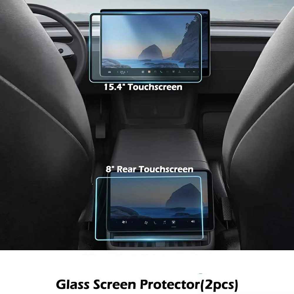 2Pcs / Set For Tesla Model 3 / Y (2023-2025) 15.4 Inch Front and 8 Inch Rear Screen Protector Anti-Glare Tempered Glass Film
