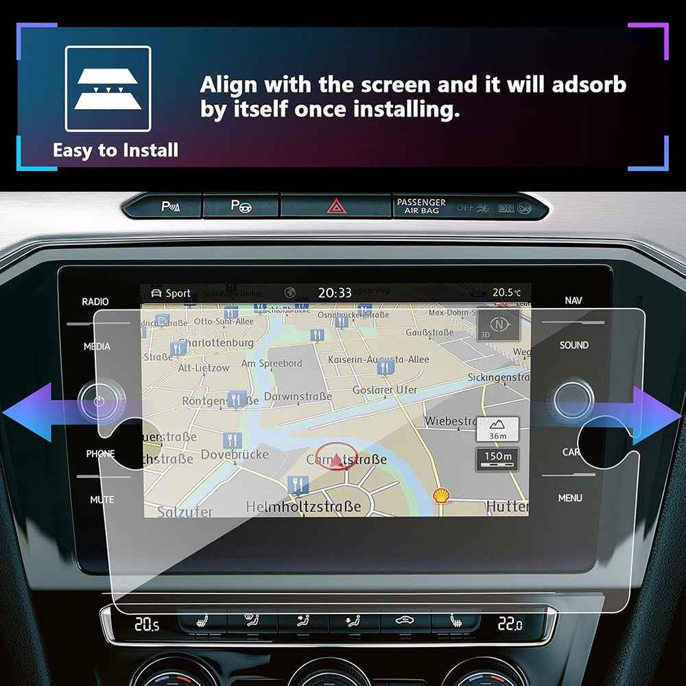 For T-ROC 2018 8 Inch Navigation Screen Protector 9H Hardness Shatterproof Tempered Glass Film (with Knob Holes)