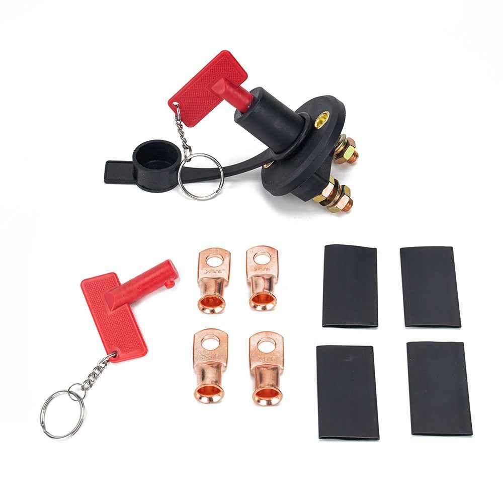 A2941 200A Car Boat Battery Kill Switch Isolator Power Disconnect Switch Heat Shrink Tube Wiring Terminal Kit with 2 Keys