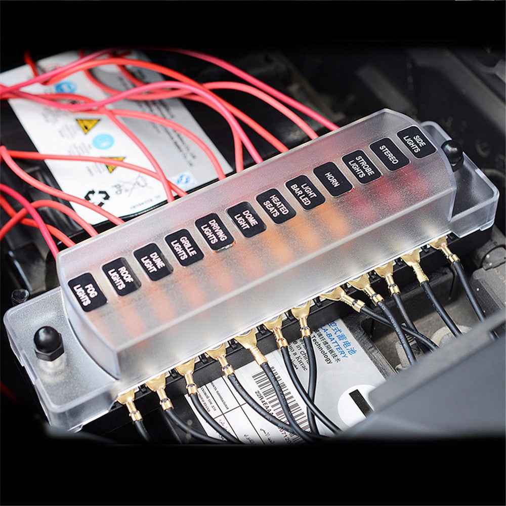 ZH-979A2 12 Way Car Fuse Box Fuse Holder Truck Auto Blade Fuse Box with 24x Fuses and Sticker