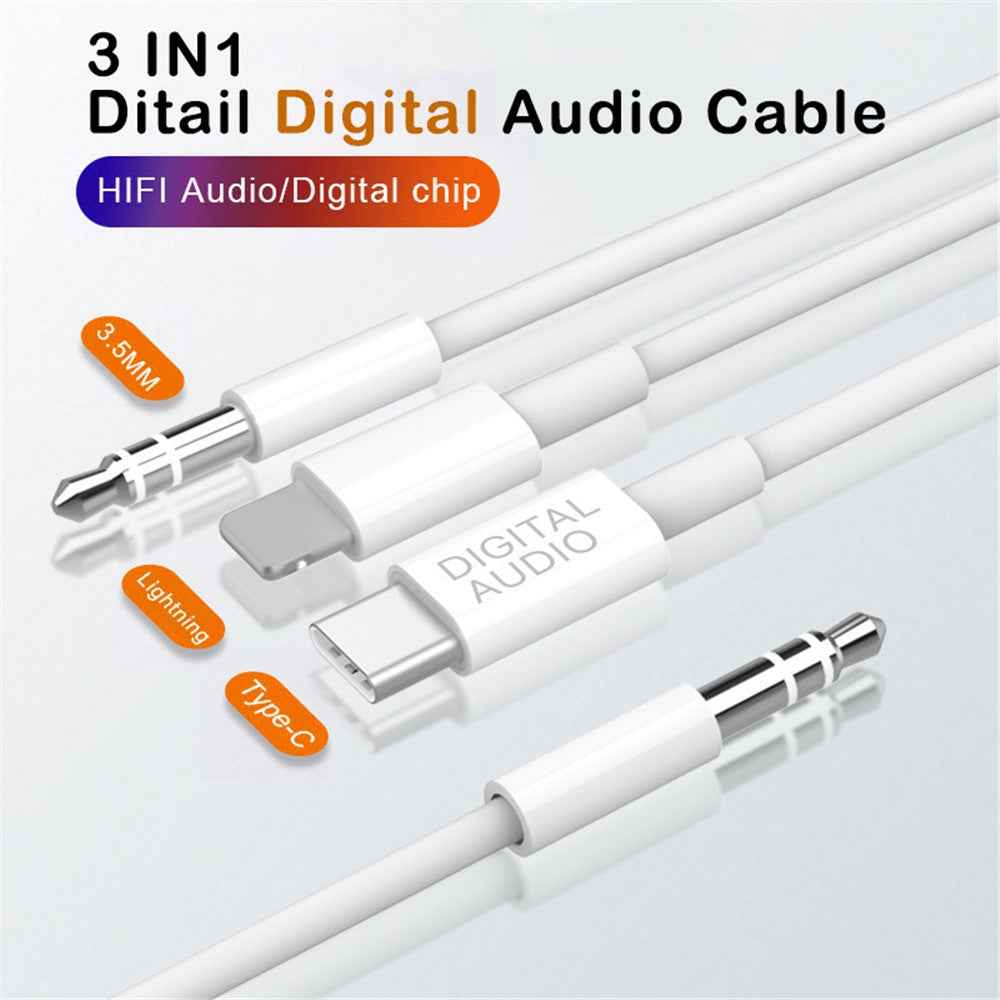 MH045S 3-in-1 Type-C / iP / 3.5mm Multifunction Car Audio Cable for iPhone 13 / Google Pixel 4 / Samsung Galaxy S20