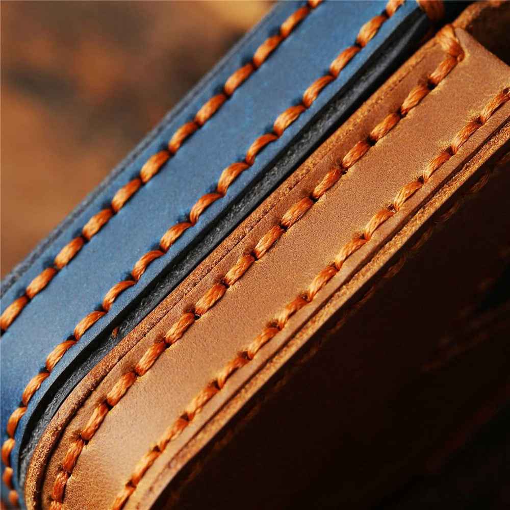 B038 Crazy Horse Cowhide Leather Sleeve 3-Button Car Key Remote Cover Protector Case for Toyota Corolla RAV4 Camry - Blue
