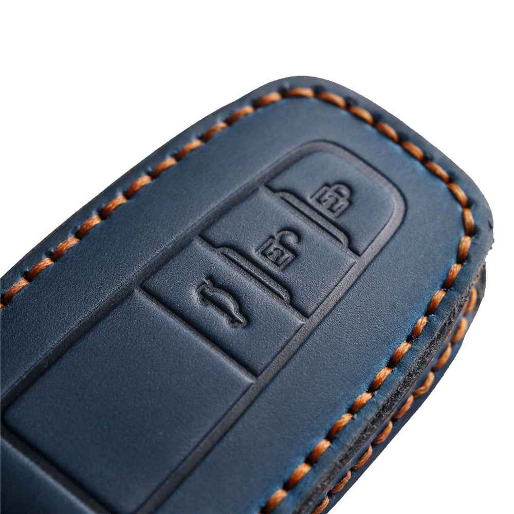 B038 Crazy Horse Cowhide Leather Sleeve 3-Button Car Key Remote Cover Protector Case for Toyota Corolla RAV4 Camry - Brown