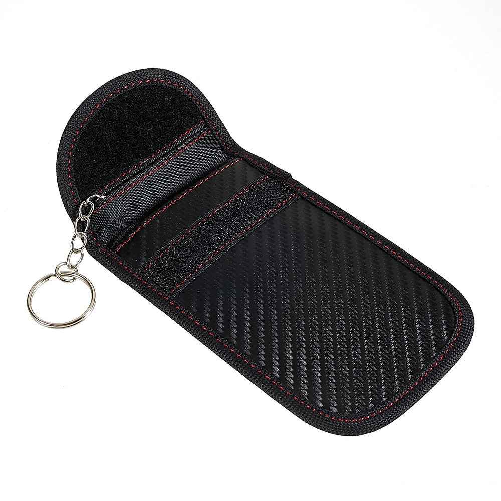 Double Layer Carbon Fiber Texture Leather RFID Blocking Car Key Signal Shielding Bag Key Storage Pouch