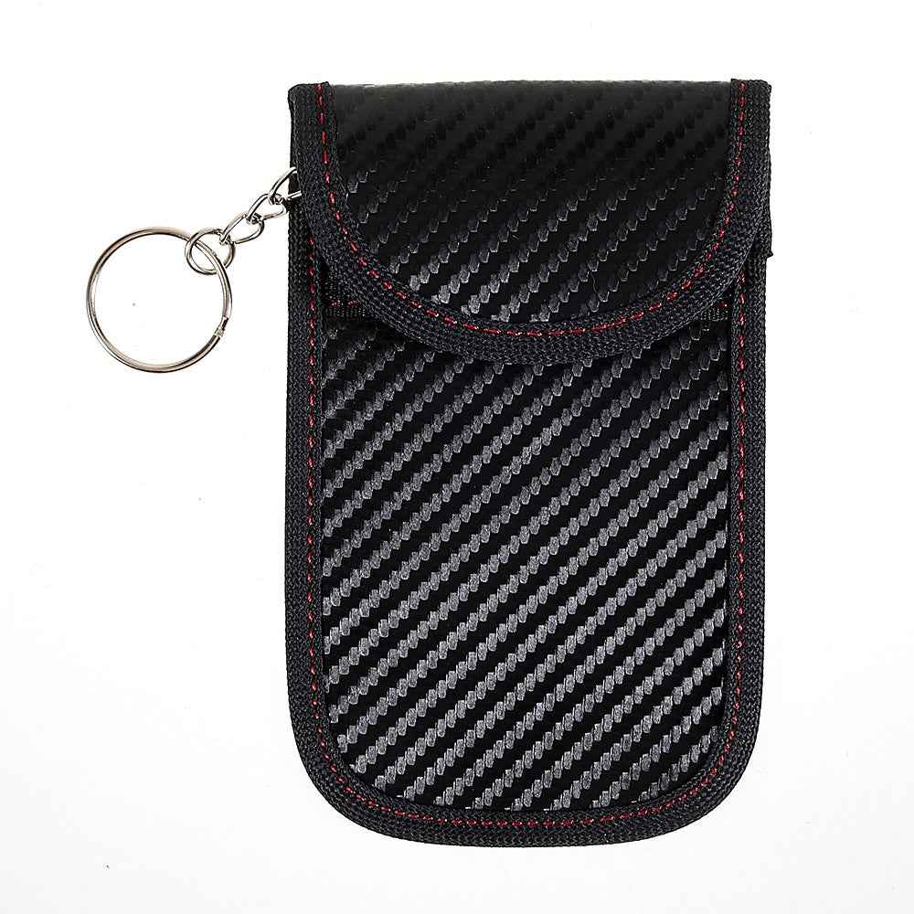 Double Layer Carbon Fiber Texture Leather RFID Blocking Car Key Signal Shielding Bag Key Storage Pouch
