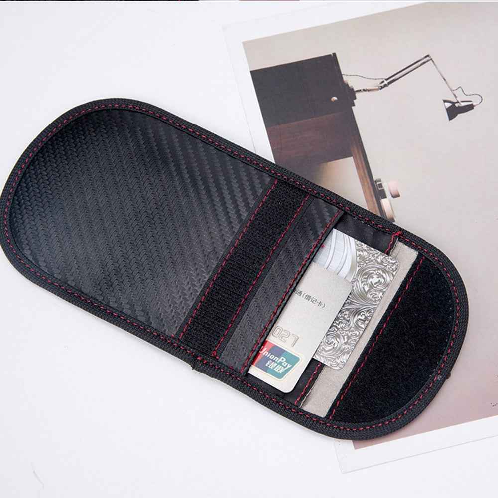 Double Layer Carbon Fiber Texture Leather RFID Blocking Car Key Signal Shielding Bag Key Storage Pouch