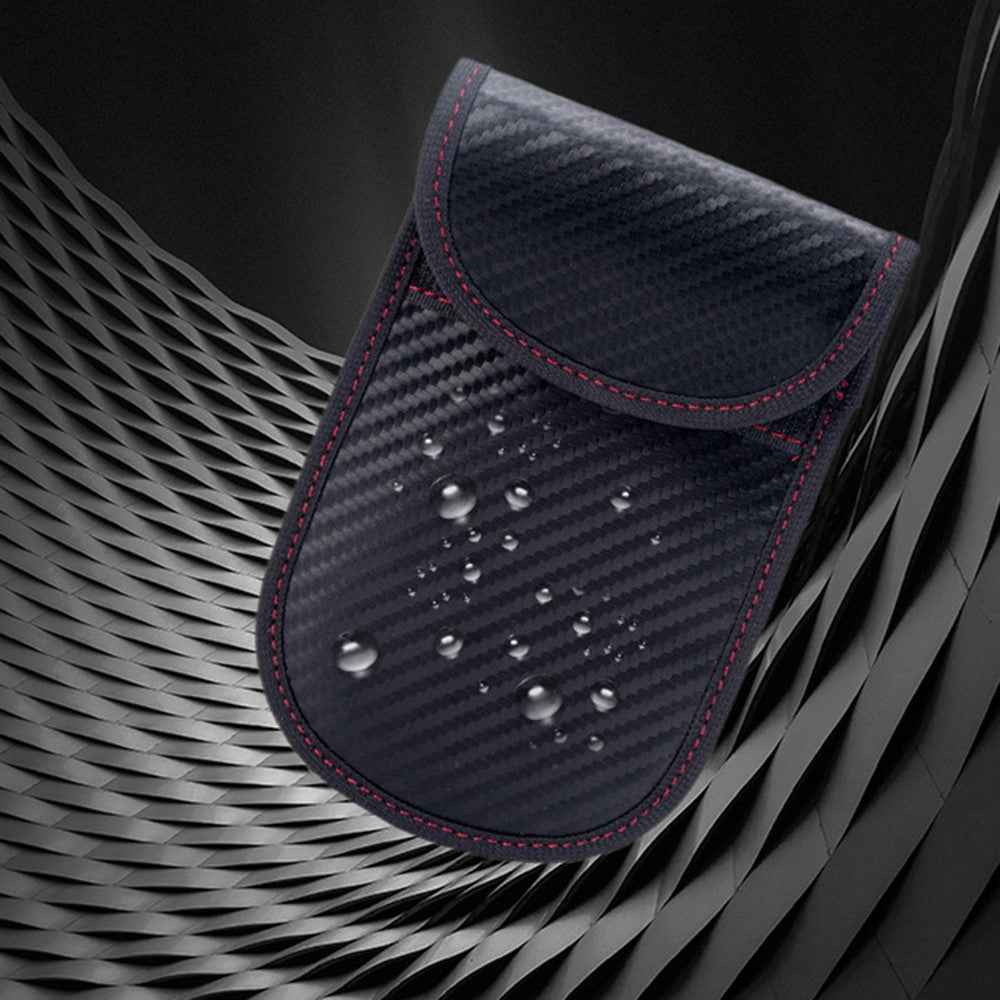 Double Layer Carbon Fiber Texture Leather RFID Blocking Car Key Signal Shielding Bag Key Storage Pouch