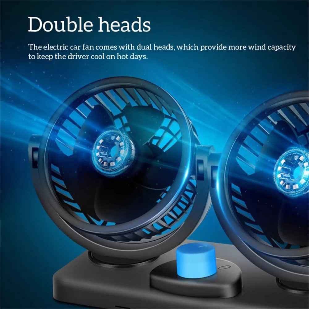 Car Dashboard Cooling Fan USB Electric Dual-Head Cooling Air Circulator Strong Wind 360-Degree Rotatable Cooler