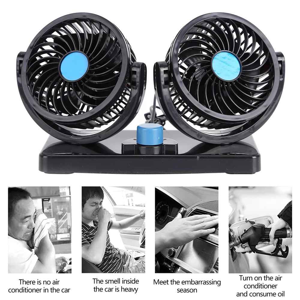 Car Dashboard Cooling Fan USB Electric Dual-Head Cooling Air Circulator Strong Wind 360-Degree Rotatable Cooler