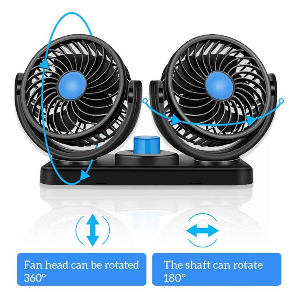 Car Dashboard Cooling Fan 12V DC Electric Dual-Head Cooling Air Circulator Strong Wind 360-Degree Rotatable Cooler
