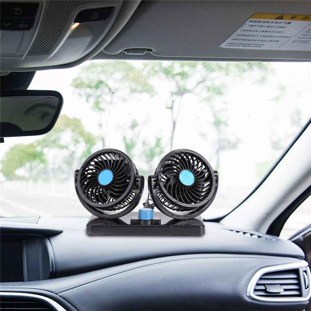Car Dashboard Cooling Fan 12V DC Electric Dual-Head Cooling Air Circulator Strong Wind 360-Degree Rotatable Cooler