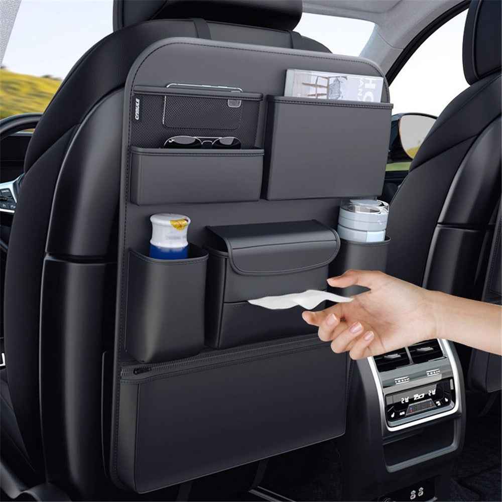Multifunction Car Back Seat Organizer Bag Automotive Seat Back Organizer for Bottle, Snack, Napkin, Book, Size: L - Black