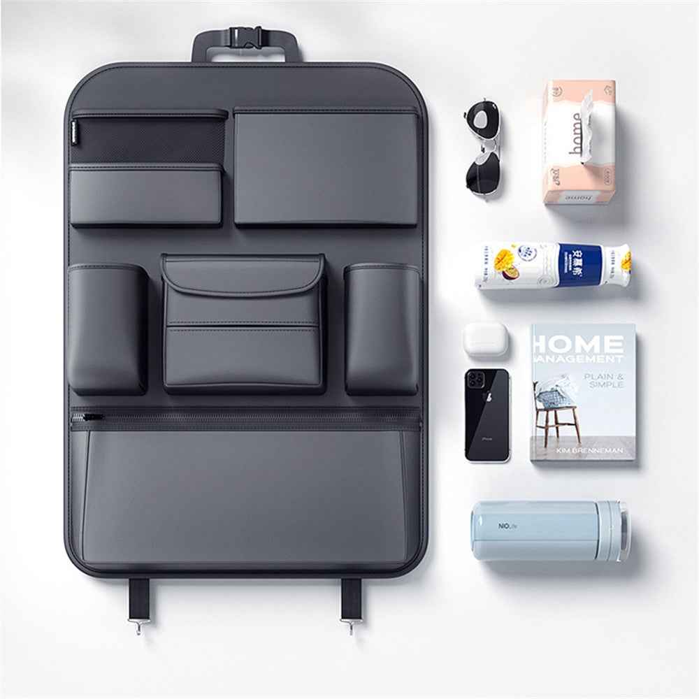 Multifunction Car Back Seat Organizer Bag Automotive Seat Back Organizer for Bottle, Snack, Napkin, Book, Size: L - Black