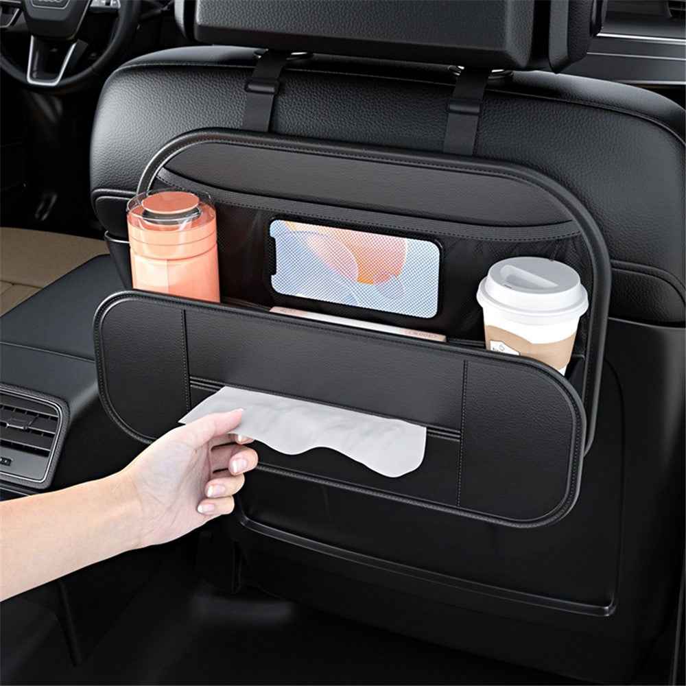 Backseat Car Organizer PU Leather Car Seat Back Storage Holder for Smartphone, Bottle, Cup Universal Car Accessories