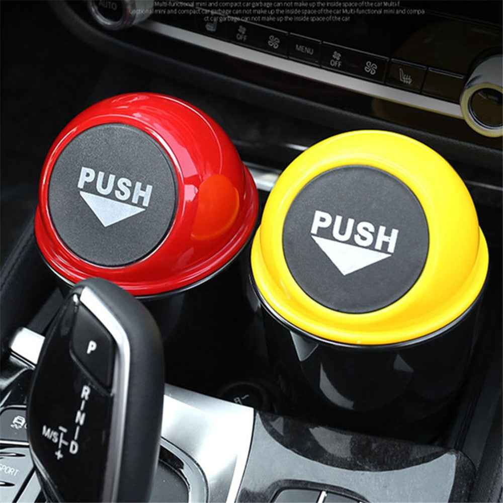 Car Trash Can Ash Bin Hand Push Mini Garbage Can Vehicle Interior Accessories - Red