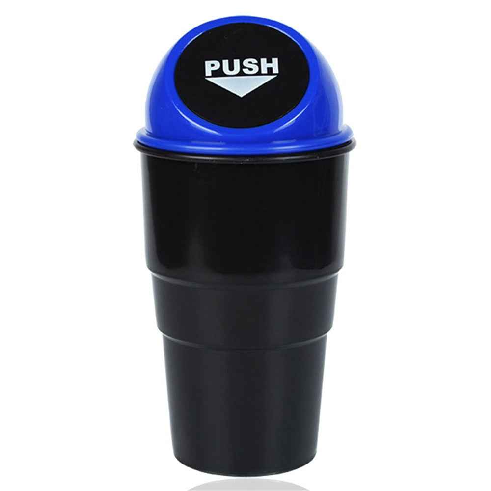 Car Trash Can Ash Bin Hand Push Mini Garbage Can Vehicle Interior Accessories - Blue