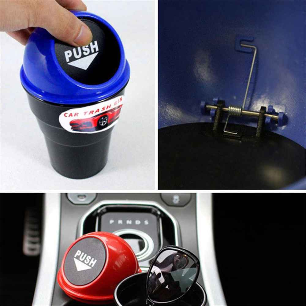 Car Trash Can Ash Bin Hand Push Mini Garbage Can Vehicle Interior Accessories - Blue