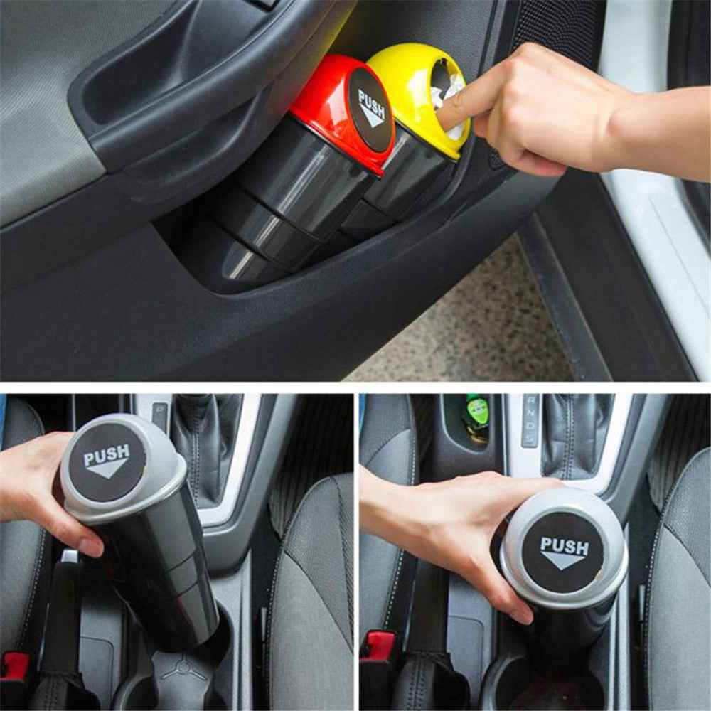 Car Trash Can Ash Bin Hand Push Mini Garbage Can Vehicle Interior Accessories - Blue