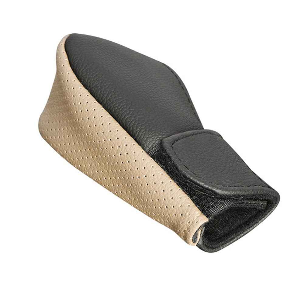 PU Leather Car Shift Knob Stick Cover Breathable Anti-skid Car Gear Shifter Cover - Beige / Black
