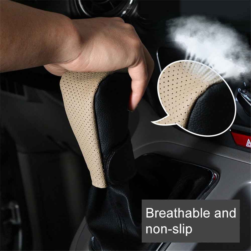 PU Leather Car Shift Knob Stick Cover Breathable Anti-skid Car Gear Shifter Cover - Brown / Black