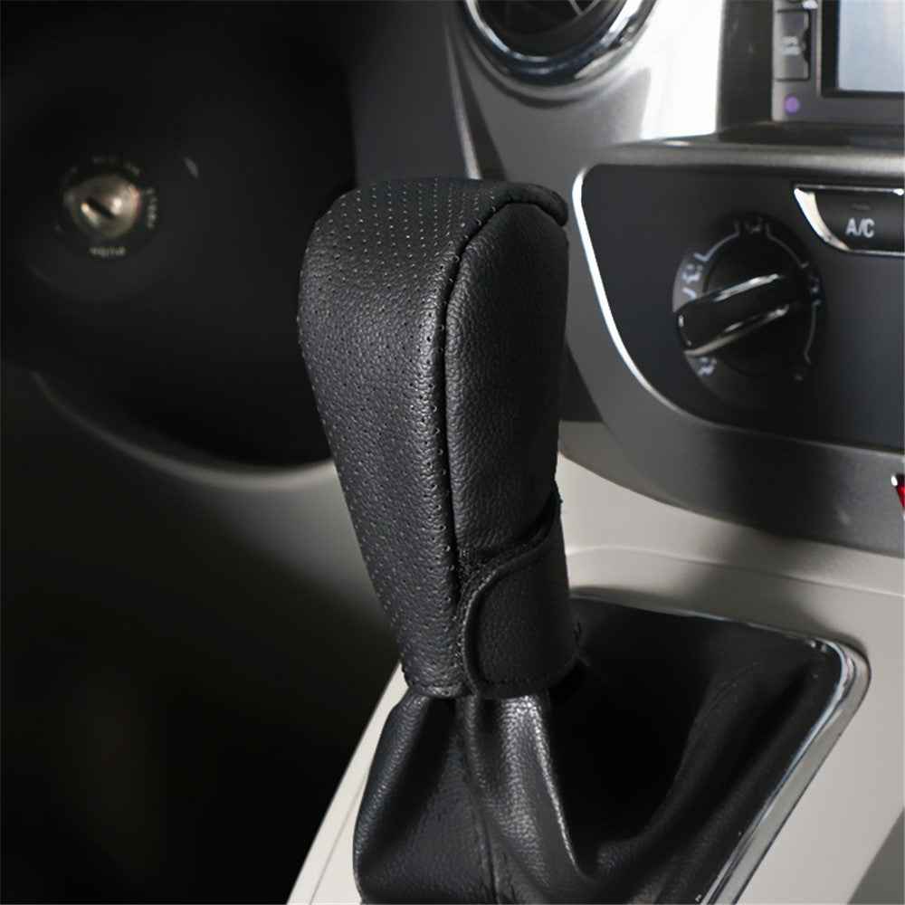 PU Leather Car Shift Knob Stick Cover Breathable Anti-skid Car Gear Shifter Cover - Brown / Black