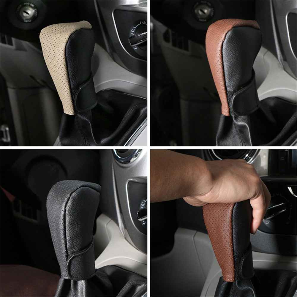 PU Leather Car Shift Knob Stick Cover Breathable Anti-skid Car Gear Shifter Cover - Black