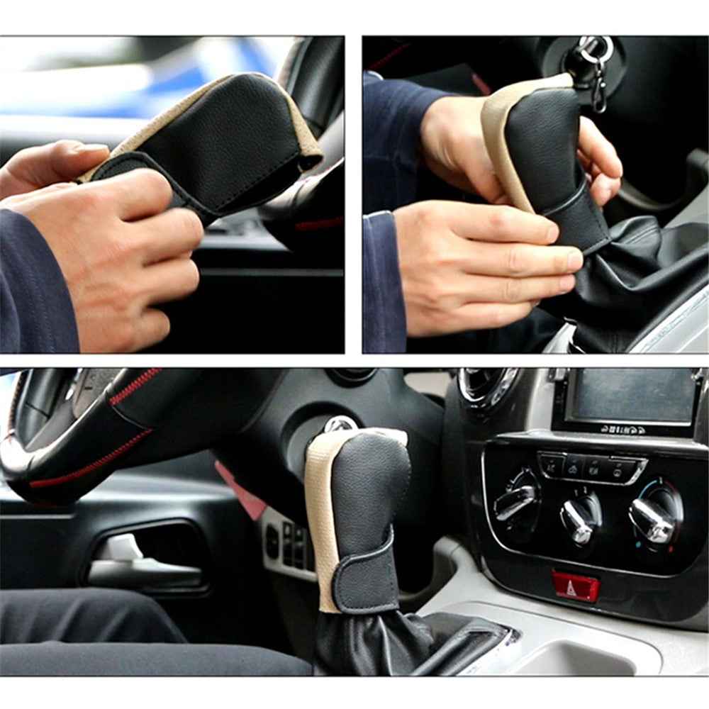 PU Leather Car Shift Knob Stick Cover Breathable Anti-skid Car Gear Shifter Cover - Black