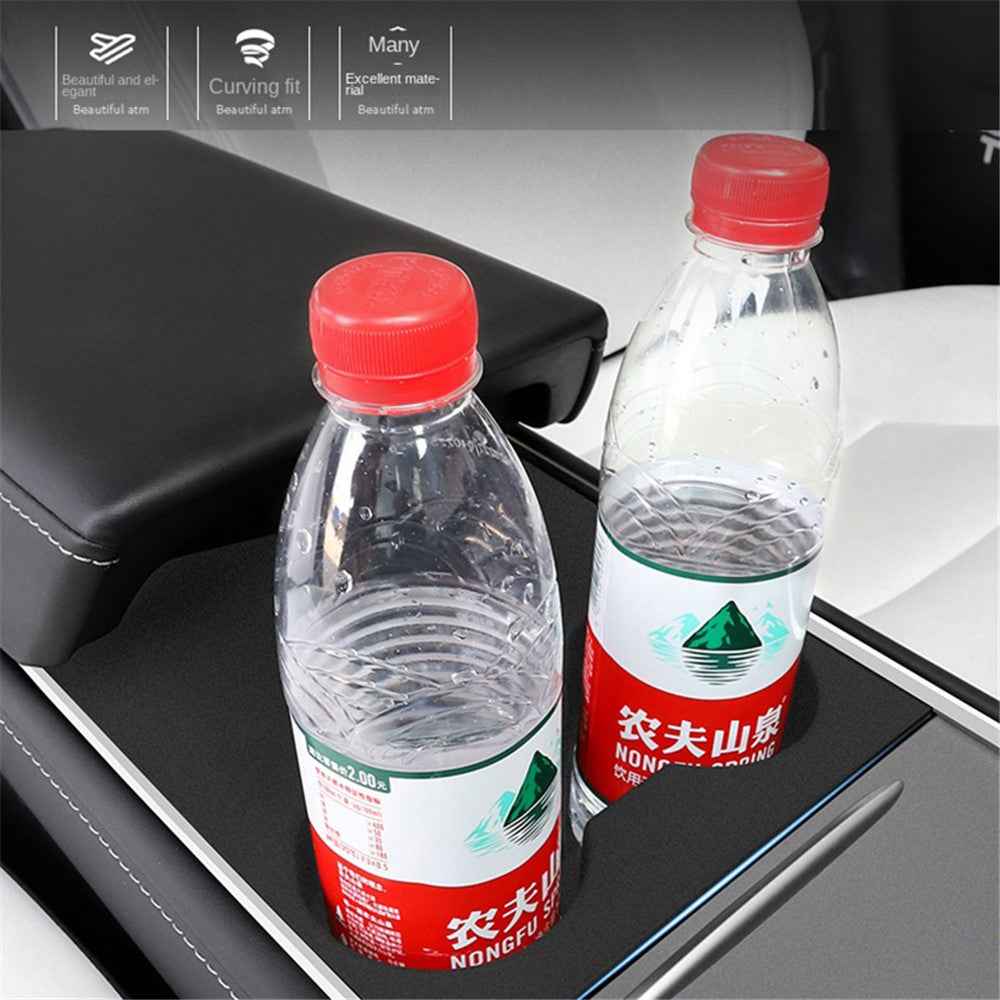 M10739 For Tesla Model 3 / Y Integrated Silicone Car Armrest Anti-slip Mat Cup Drinks Holder Tray Center Console Organizer - Black
