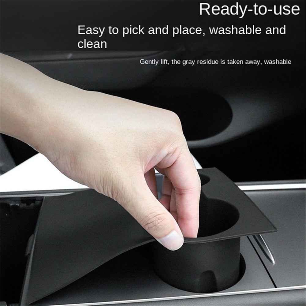 M10739 For Tesla Model 3 / Y Integrated Silicone Car Armrest Anti-slip Mat Cup Drinks Holder Tray Center Console Organizer - Black