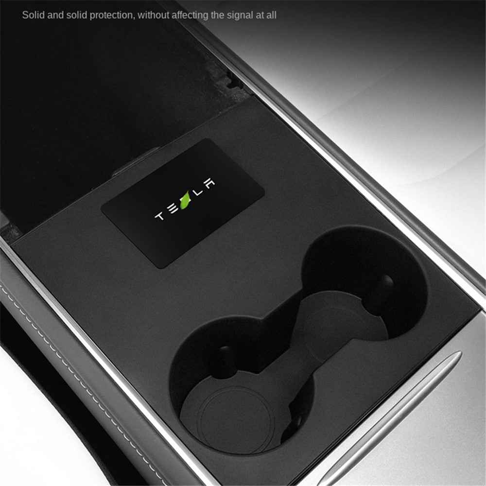 M10739 For Tesla Model 3 / Y Integrated Silicone Car Armrest Anti-slip Mat Cup Drinks Holder Tray Center Console Organizer - Black