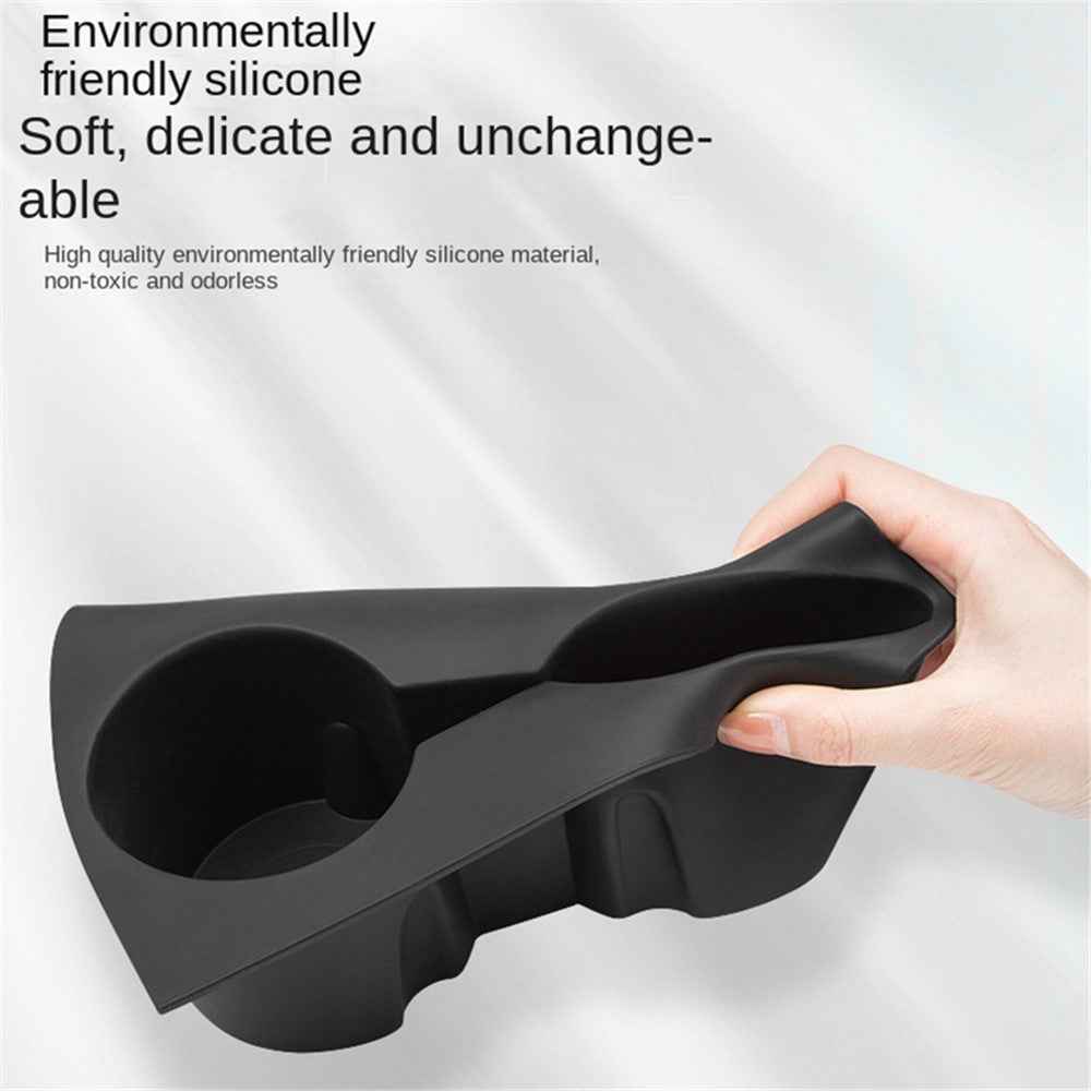 M10739 For Tesla Model 3 / Y Integrated Silicone Car Armrest Anti-slip Mat Cup Drinks Holder Tray Center Console Organizer - Grey