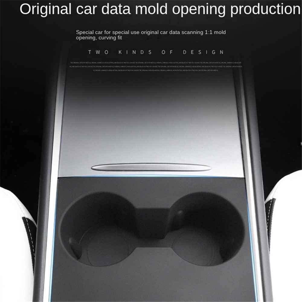 M10739 For Tesla Model 3 / Y Integrated Silicone Car Armrest Anti-slip Mat Cup Drinks Holder Tray Center Console Organizer - Grey