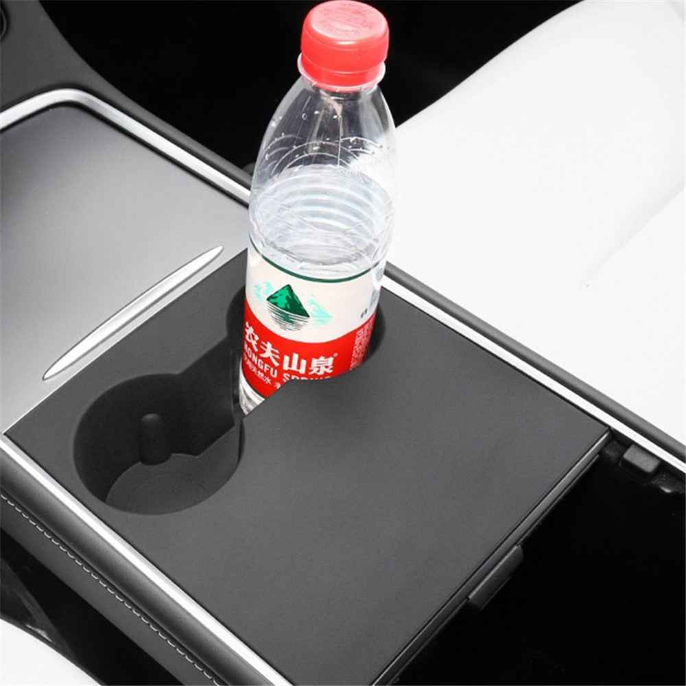 M10739 For Tesla Model 3 / Y Integrated Silicone Car Armrest Anti-slip Mat Cup Drinks Holder Tray Center Console Organizer - Grey