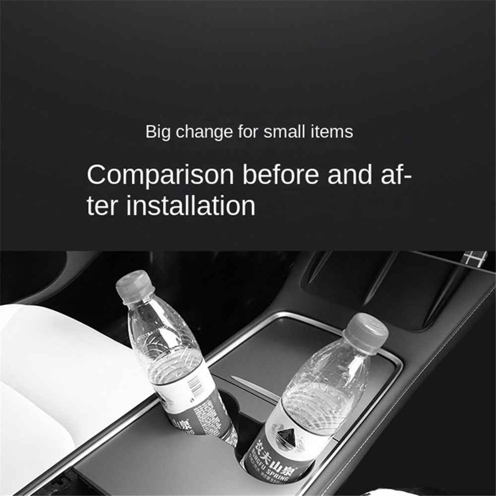 M10739 For Tesla Model 3 / Y Integrated Silicone Car Armrest Anti-slip Mat Cup Drinks Holder Tray Center Console Organizer - Grey