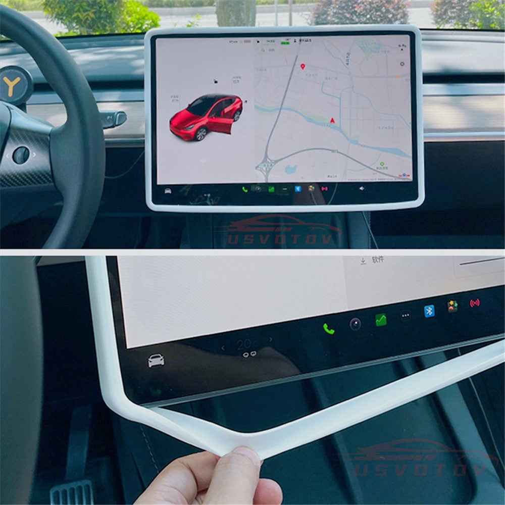 For Tesla Model Y / 3 Screen Silicone Case Car Display Screen Frame Protective Cover - Black
