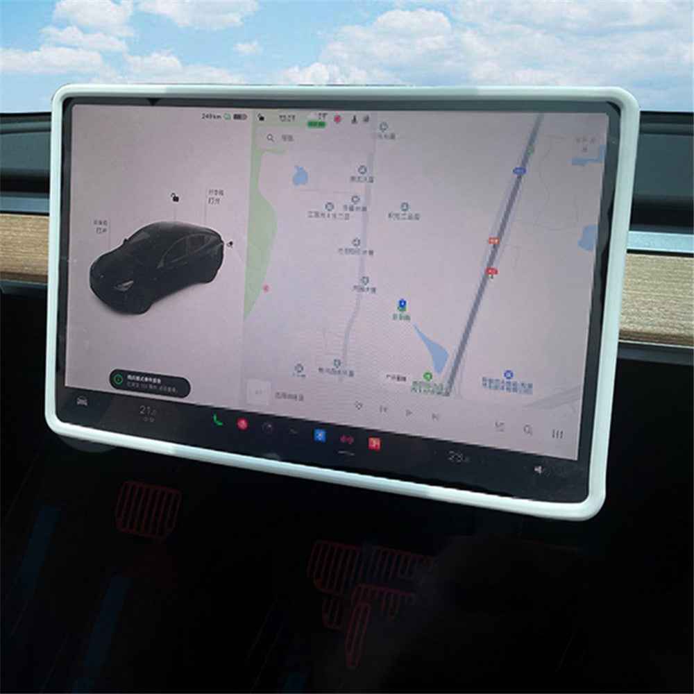 For Tesla Model Y / 3 Screen Silicone Case Car Display Screen Frame Protective Cover - White