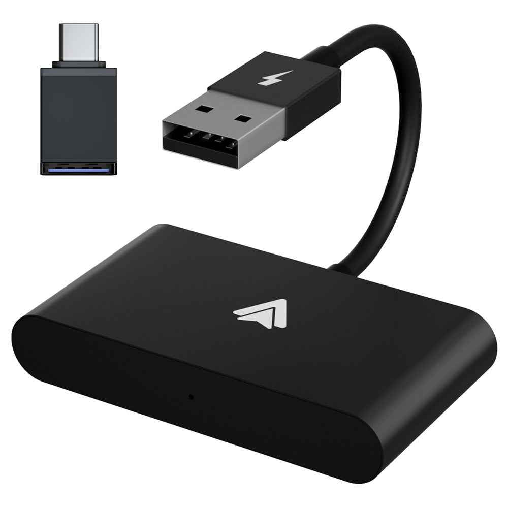 THT-020-2+ Android Auto Wireless CarPlay Adapter Android Auto Wired to Wireless Converter Support USB and Type-C Port - Black
