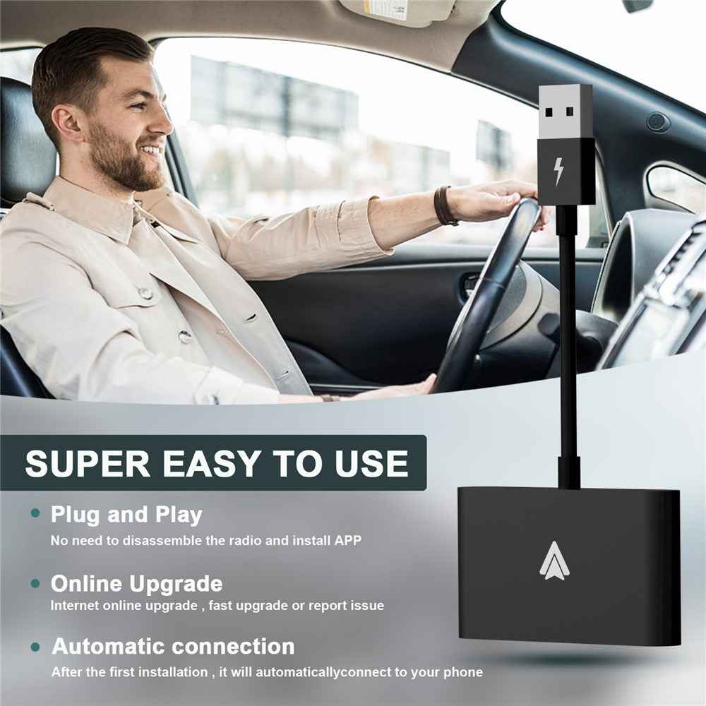 THT-020-2+ Android Auto Wireless CarPlay Adapter Android Auto Wired to Wireless Converter Support USB and Type-C Port - Black