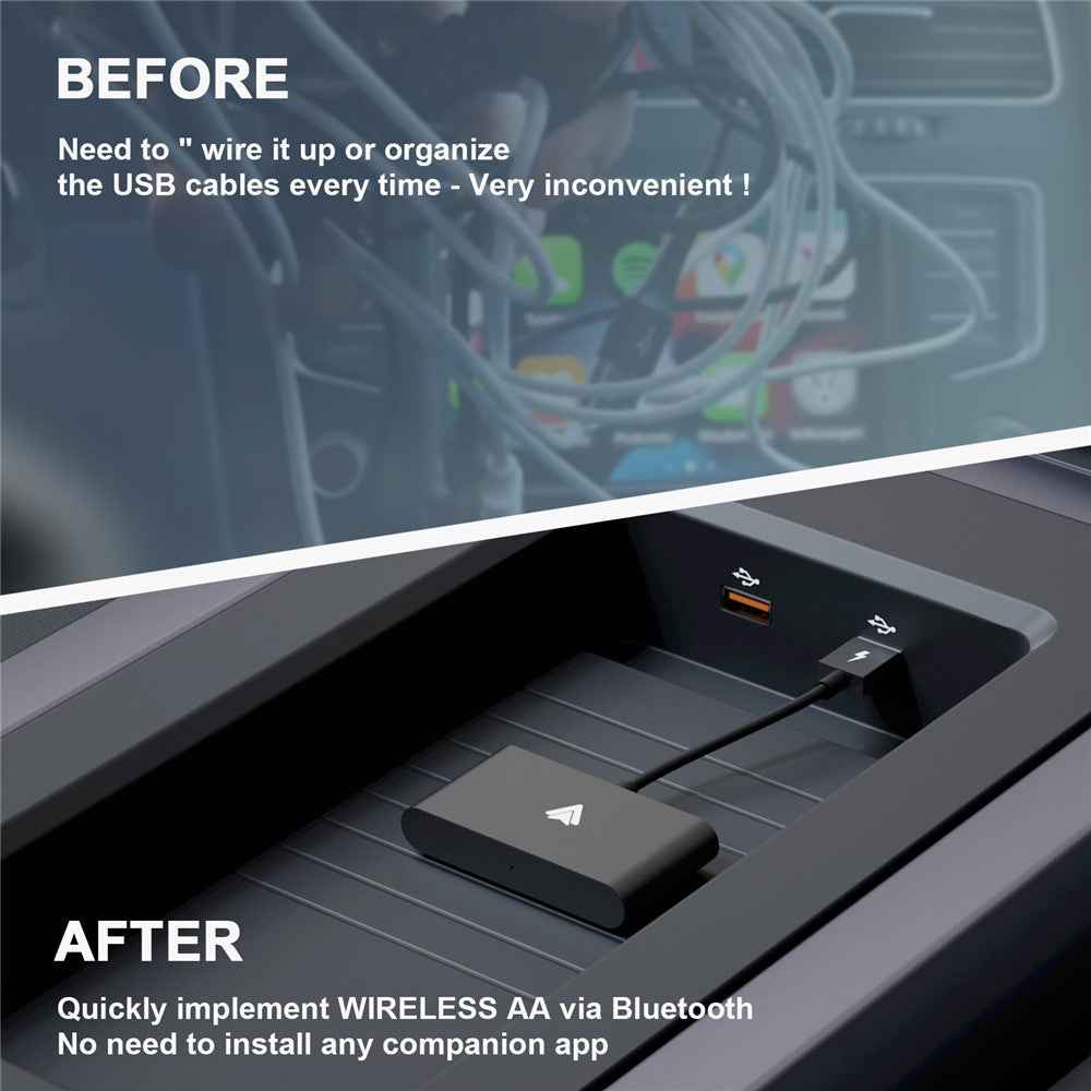 THT-020-2+ Android Auto Wireless CarPlay Adapter Android Auto Wired to Wireless Converter Support USB and Type-C Port - Black