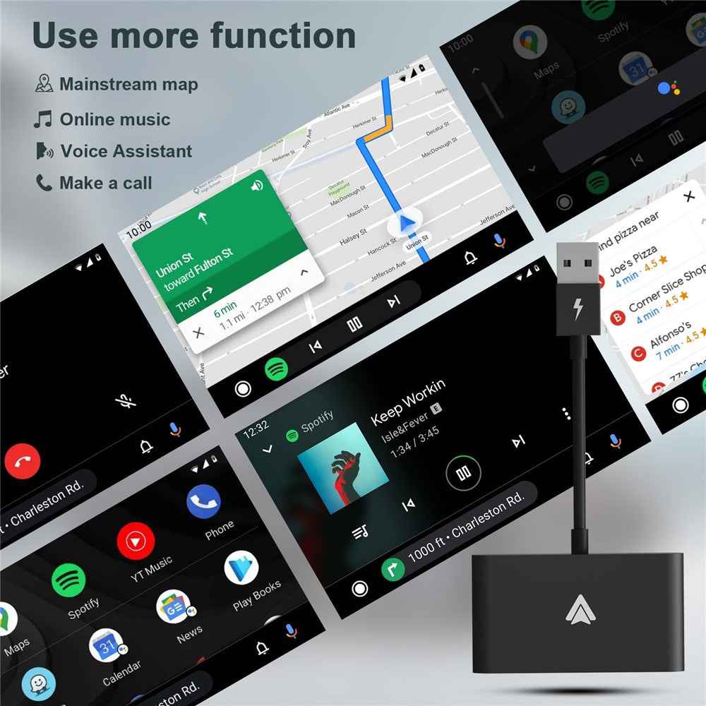 THT-020-2+ Android Auto Wireless CarPlay Adapter Android Auto Wired to Wireless Converter Support USB and Type-C Port - Black