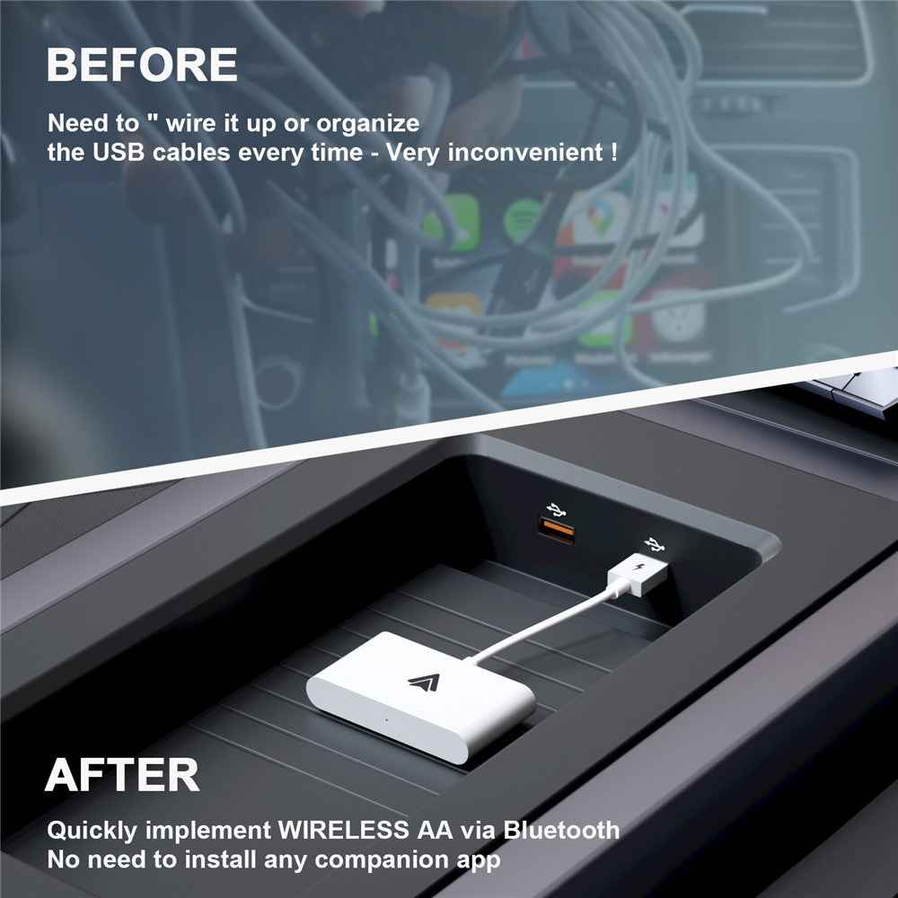 THT-020-2+ Android Auto Wireless CarPlay Adapter Android Auto Wired to Wireless Converter Support USB and Type-C Port - White