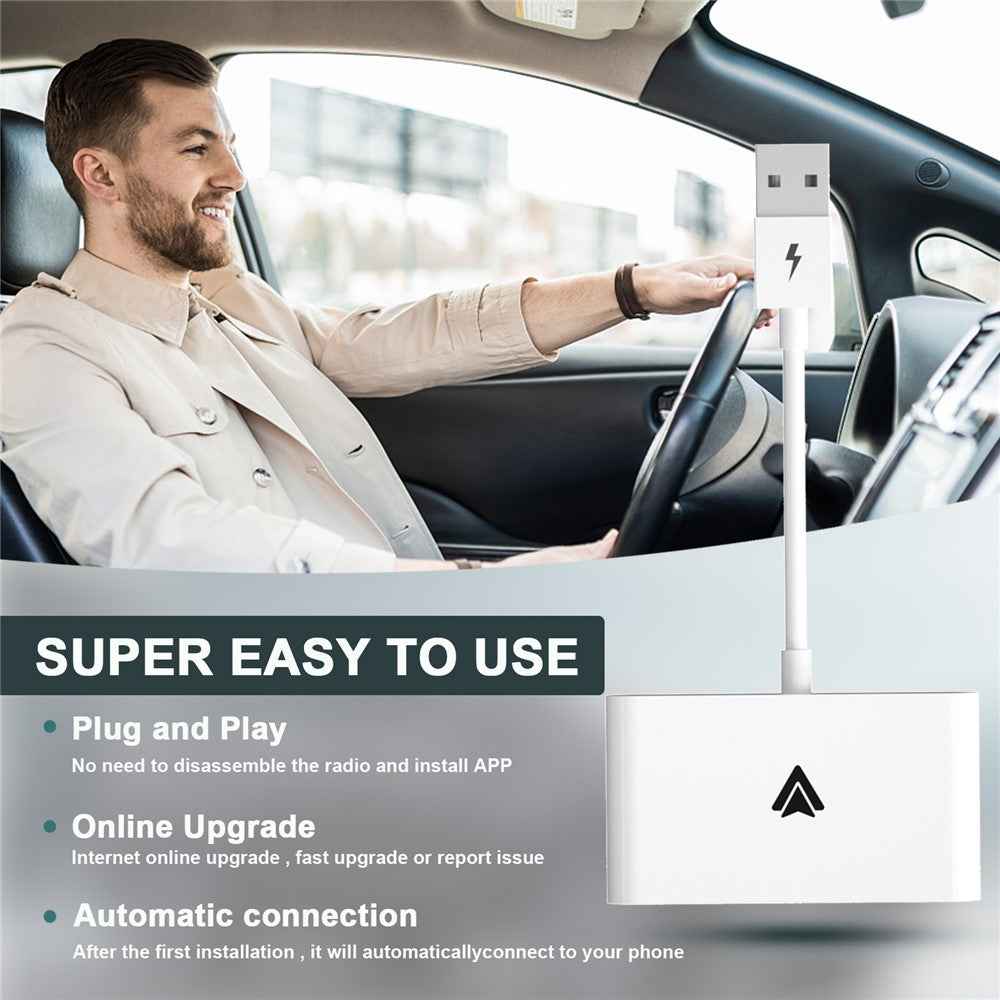 THT-020-2+ Android Auto Wireless CarPlay Adapter Android Auto Wired to Wireless Converter Support USB and Type-C Port - White