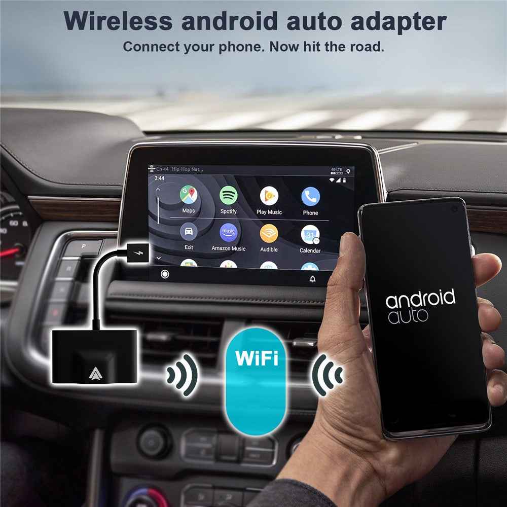 THT-020-3+ Wireless Android Auto Adapter Wired to Wireless Converter Support USB and Type-C Port - Black
