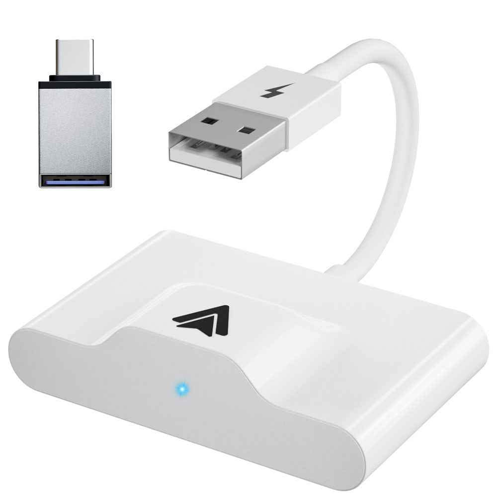 THT-020-3+ Wireless Android Auto Adapter Wired to Wireless Converter Support USB and Type-C Port - White