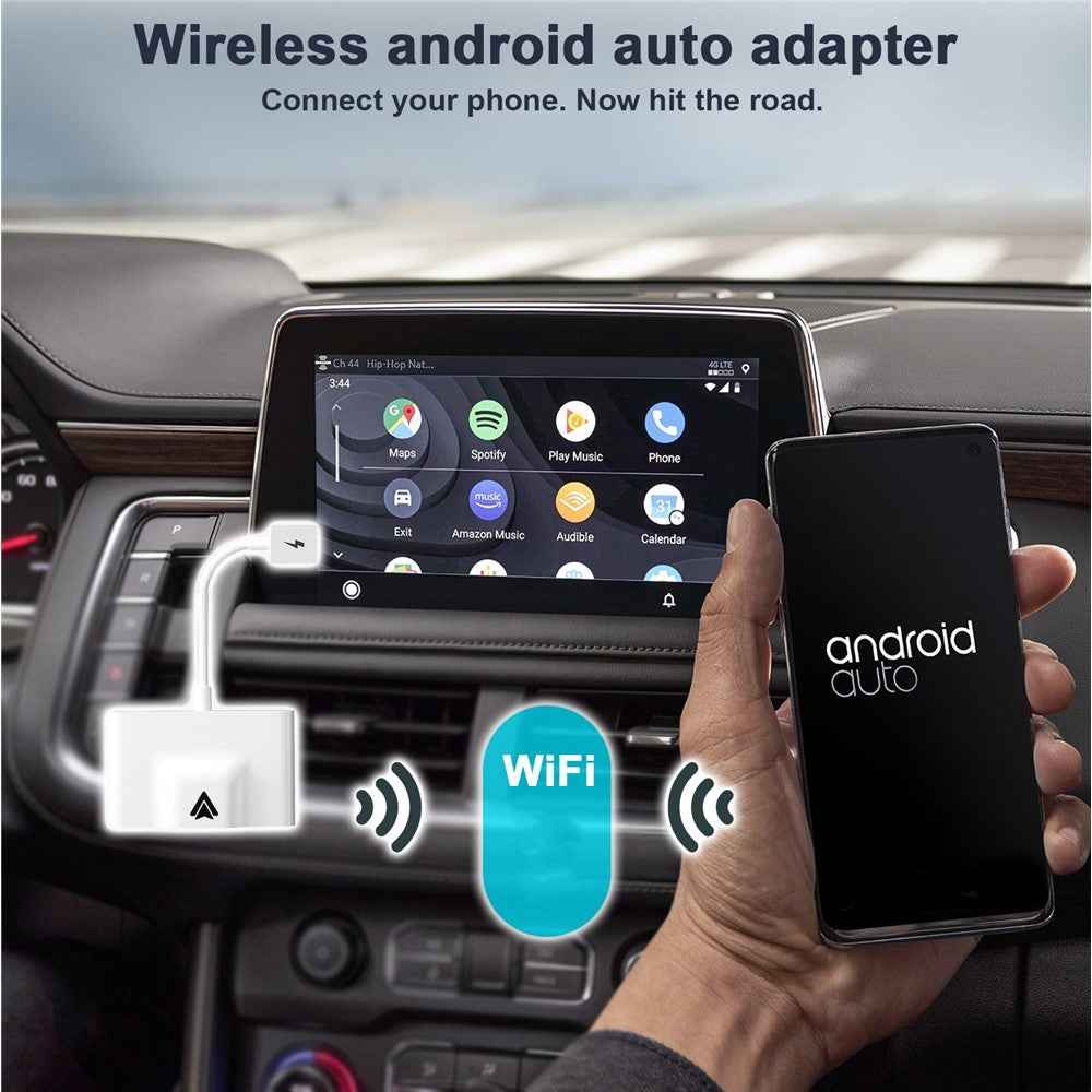 THT-020-3+ Wireless Android Auto Adapter Wired to Wireless Converter Support USB and Type-C Port - White