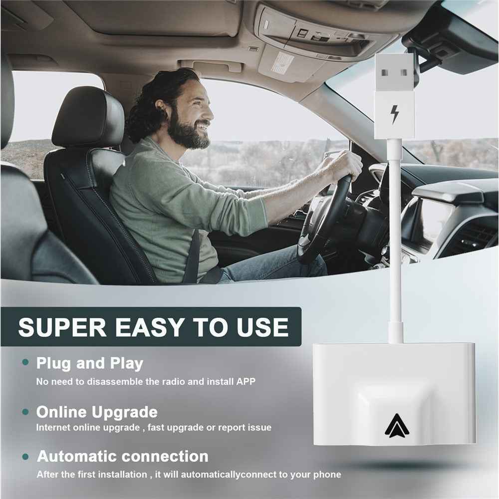 THT-020-3+ Wireless Android Auto Adapter Wired to Wireless Converter Support USB and Type-C Port - White