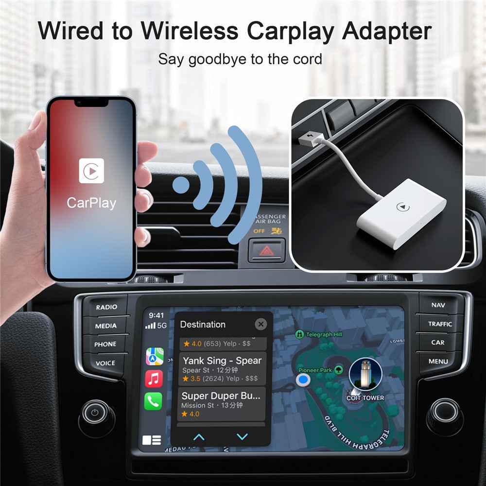 THT-020-2 iP Wireless CarPlay Converter Dongle for Wired CarPlay Car Adapter Support Online Update, Plug & Play - White