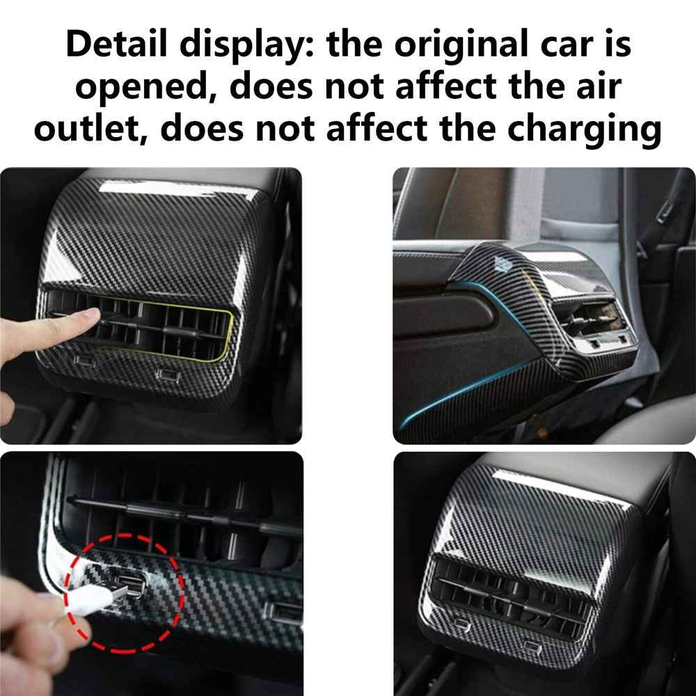 M30035 For Tesla Model 3 / Model Y Plastic Car Rear Air Vent Outlet Frame Interior Part - Carbon Fiber