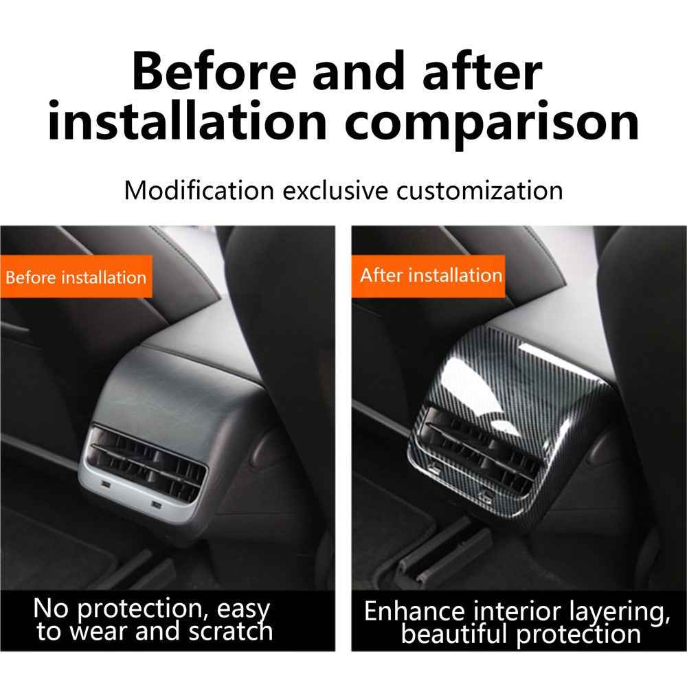 M30035 For Tesla Model 3 / Model Y Plastic Car Rear Air Vent Outlet Frame Interior Part - Carbon Fiber