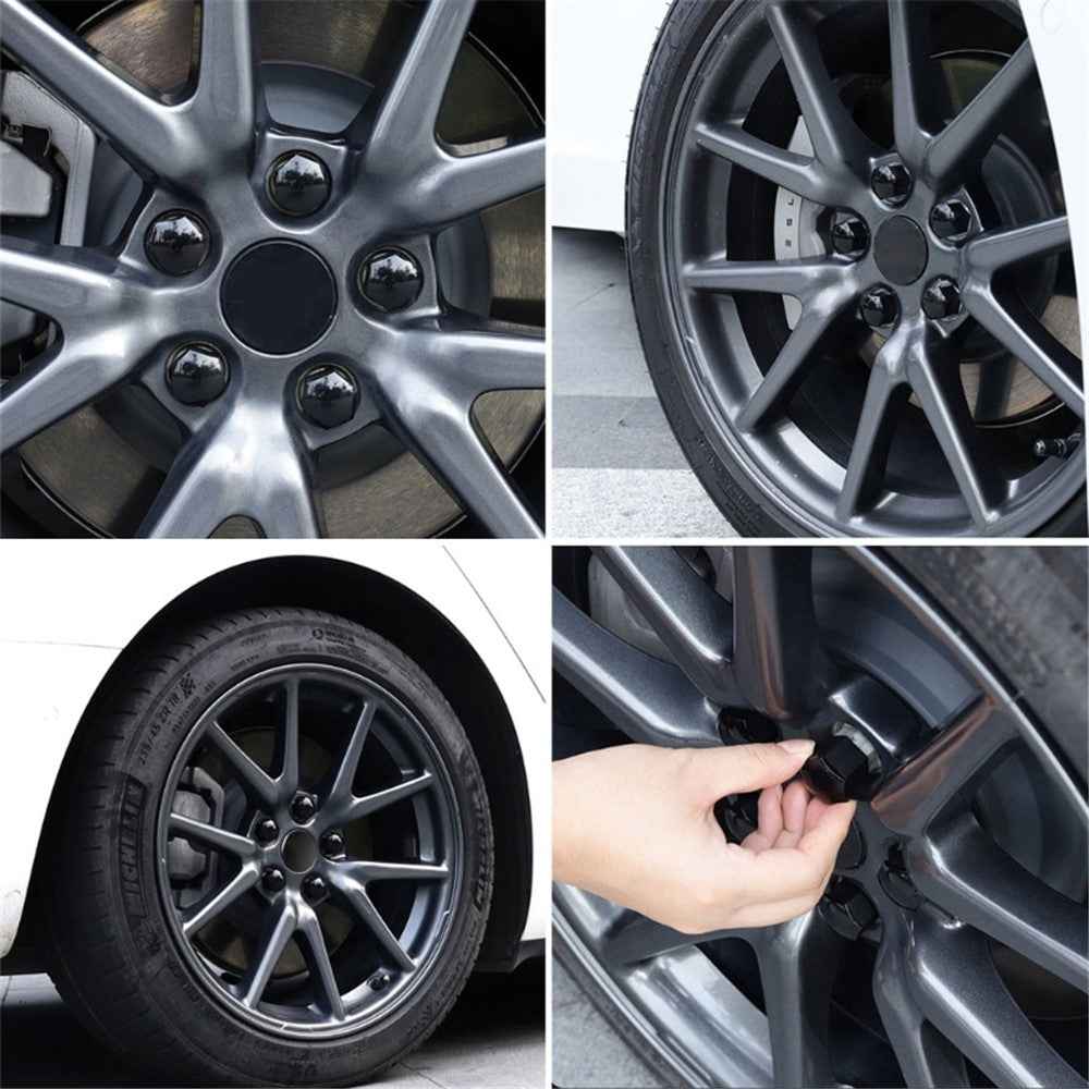 T98 20Pcs Wheel Screw Cap for Tesla Model 3 / X / S Car Nut Bolts Cap Tire Modify Dustproof Rustproof Cover Set - Glossy Black